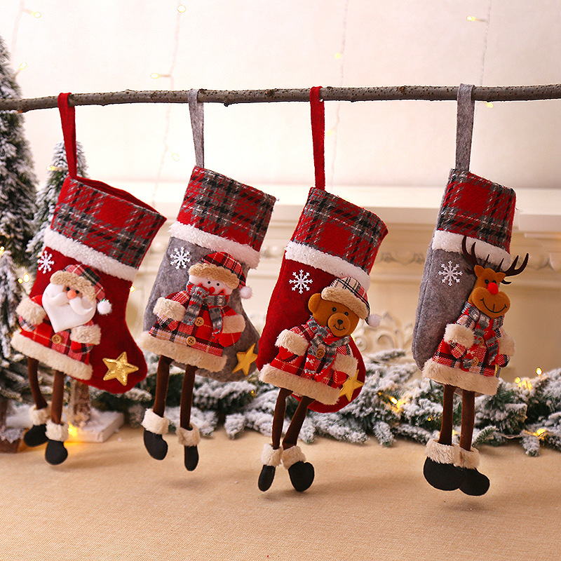 Cross -Bordder Christmas Mid -Number клетчатые носки для рождественской елочной полотенце детское фестиваль Candy Bag Сумка дома продукты оптом