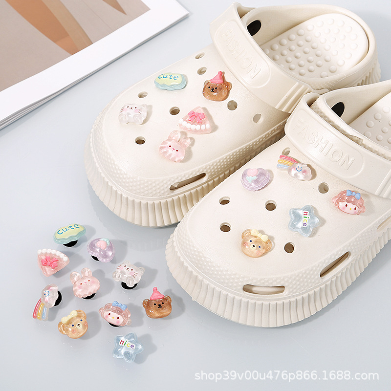 Тапочки в стиле Crocs, аксессуары, аксессуар, прозрачная милая пряжка для обуви для мальчиков и девочек, DIY