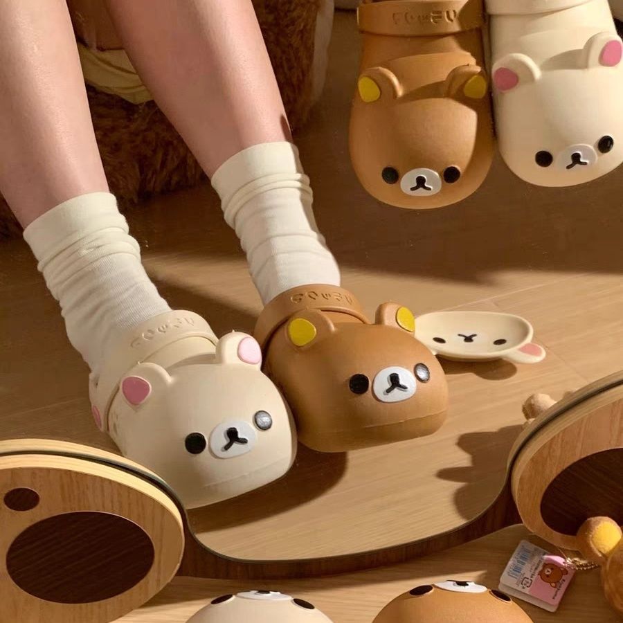 Японские мультяшные летние тапочки в стиле Crocs, мультяшная милая пляжная обувь, подходят для носки на улице, семейный стиль, с медвежатами