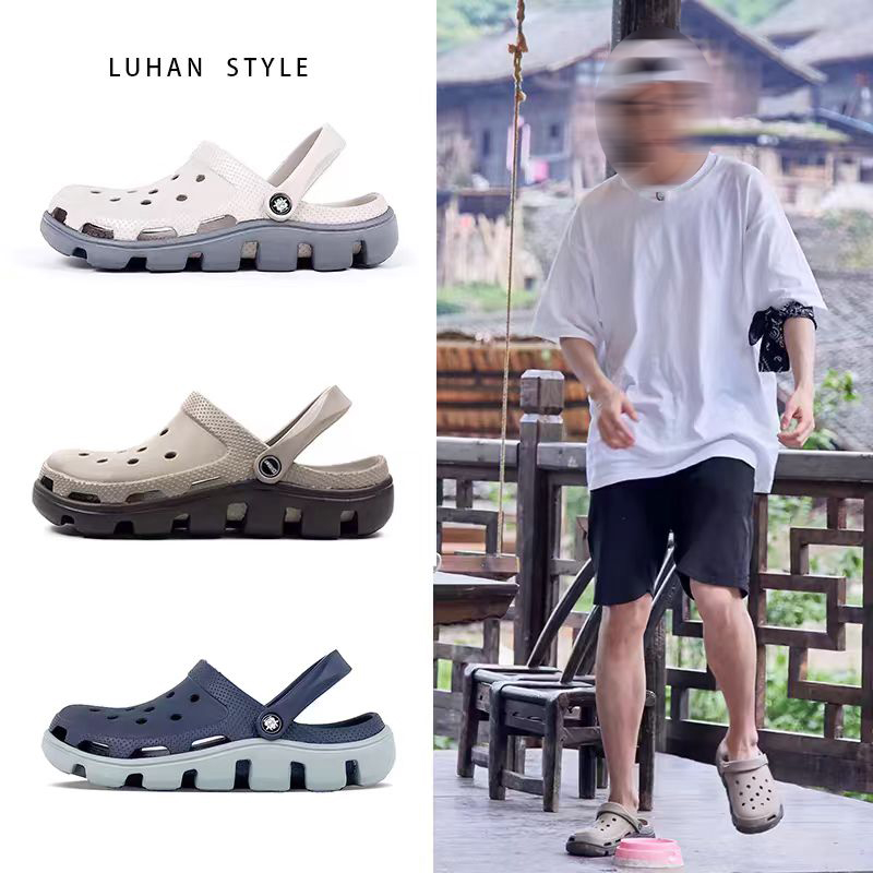 Летние нескользящие тапочки в стиле Crocs, пляжная обувь на платформе для школьников и студентов, босоножки, подходят для носки на улице, пляжный стиль, закрытый носок, европейский стиль
