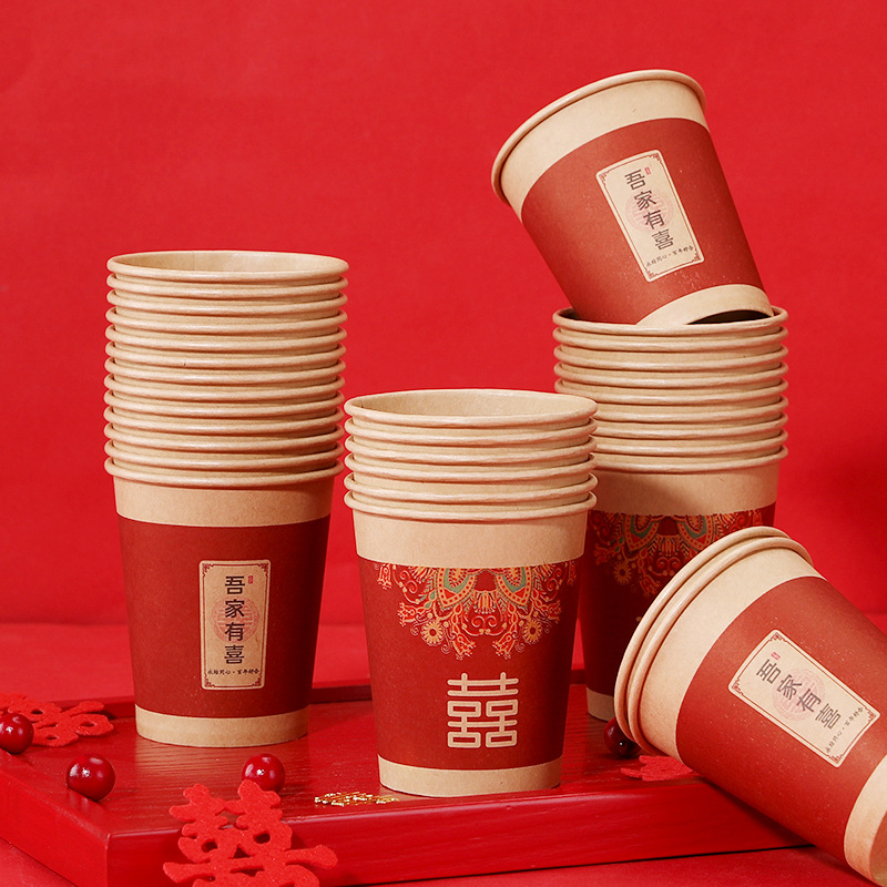 Свадебные принадлежности Daquan Paper Cup Home свадьба свадьба густой красные одноразовые фестивалы праздничный кубок водных ресурсов