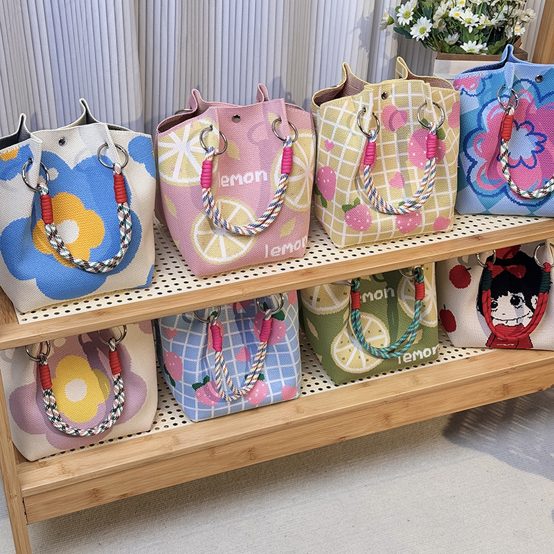 Трикотажная мультяшная сумка через плечо, портативная милая льняная сумка, универсальный вместительный и большой ниблер