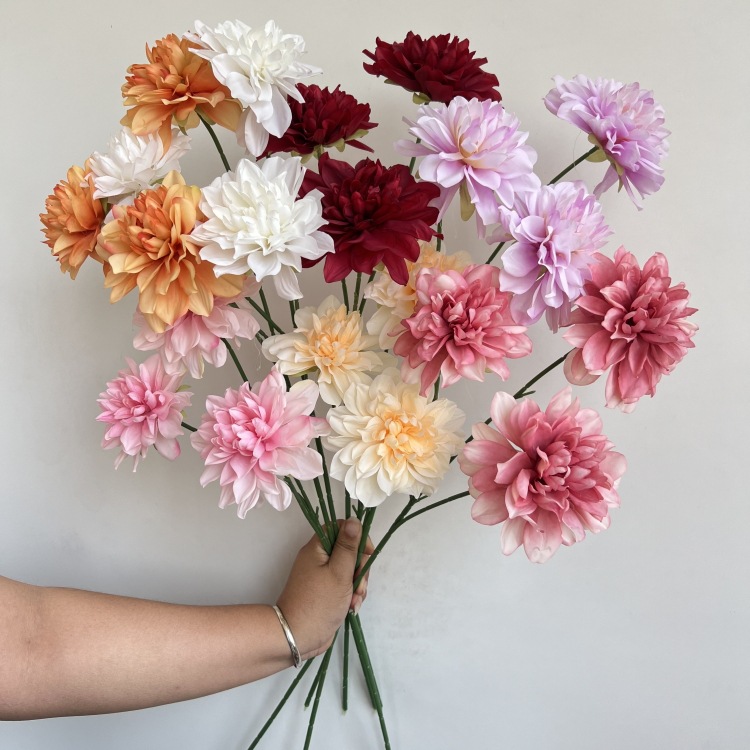 Моделируемый цветок с 3 головными покрытием Dahlia Chrysanthemum Домашний украшение фальшивое цветочное торговом центр