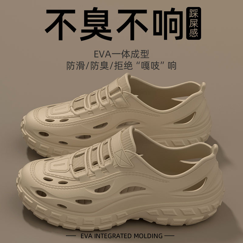 Летние тапочки в стиле Crocs, женские ультрамягкие пляжные босоножки на платформе, подходят для носки на улице, коллекция 2025 года, закрытый носок