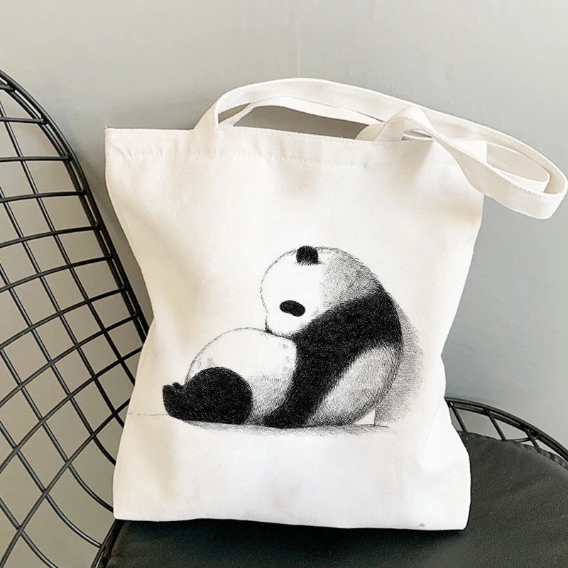 Симпатичная панда холст Сумка K Китай Винтер Черно -белая панда