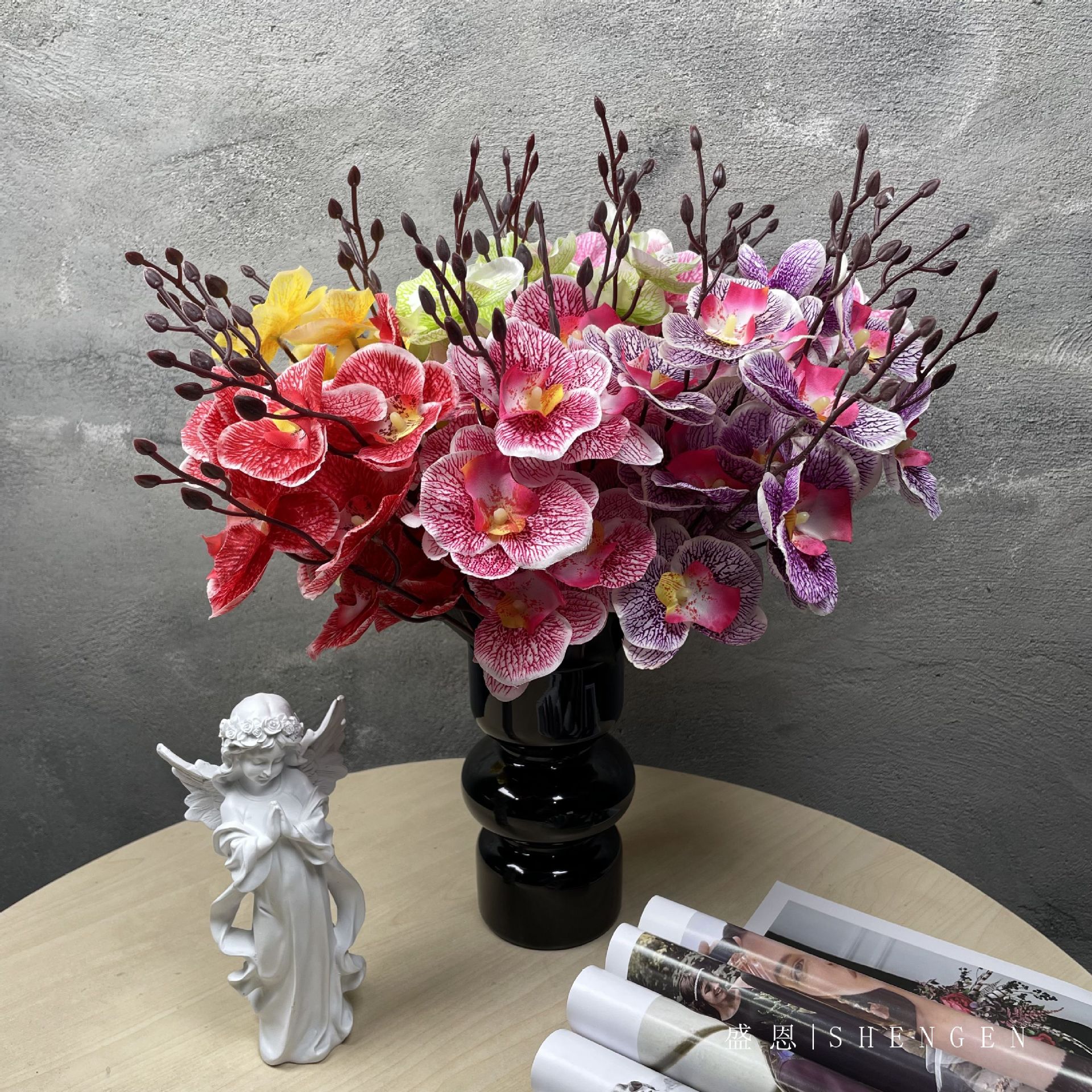 Симуляция 5 вилочный шелкочный экран phalaenopsis Dancing Orchid Flower Home Home