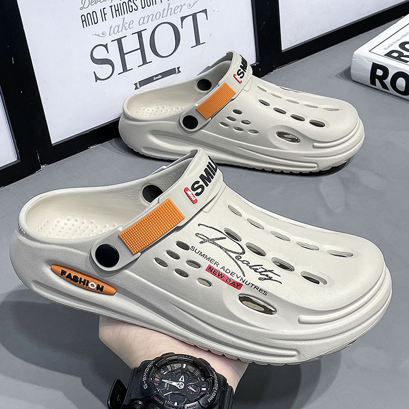 Мужские летние тапочки в стиле Crocs, пляжная обувь на платформе для отдыха, большой размер, можно носить двумя способами, закрытый носок, подходят для носки на улице