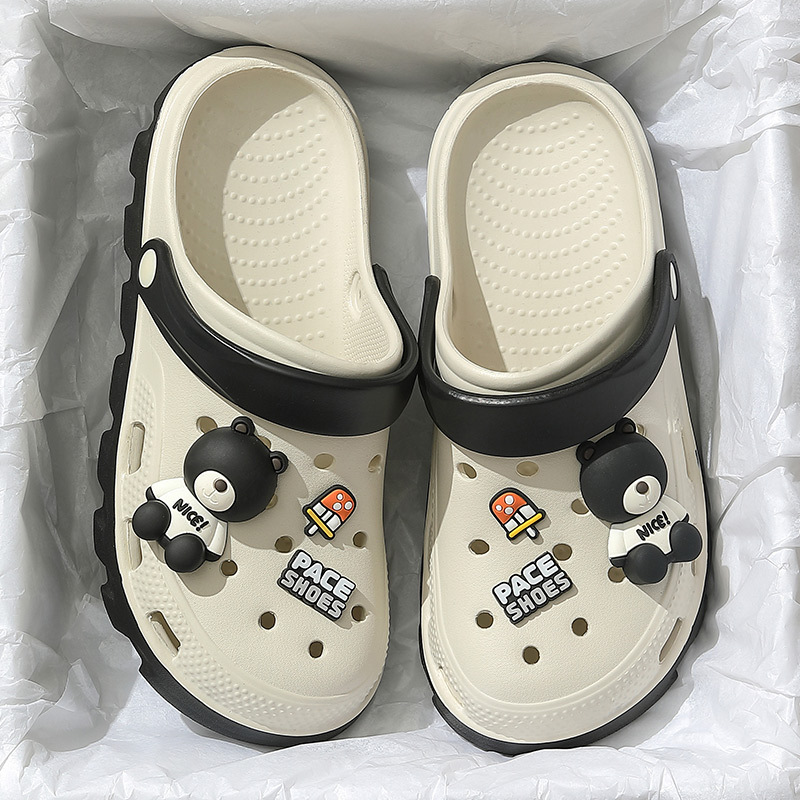 Мужские тапочки, тапочки в стиле Crocs, летняя трендовая пляжная обувь, мужские нескользящие мюли, закрытый носок, в корейском стиле, для влюбленных, подходят для носки на улице, мягкая подошва