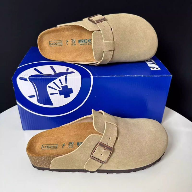Кожаная ретро комфортная обувь в стиле Birkenstock Boston, повседневные тапочки, из натуральной кожи, подходят для носки на улице, закрытый носок