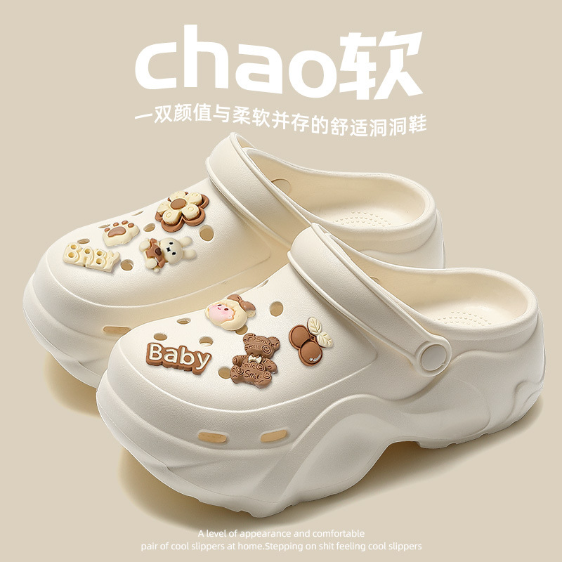 (Оптовые продажи), модные тапочки в стиле Crocs на платформе, милые босоножки, пляжные женские тапочки, женский стиль, подходят для носки на улице, закрытый носок