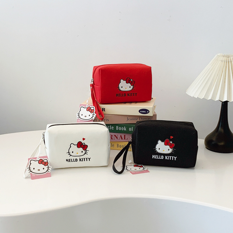 Hello Kitty, оригинальная портативная косметичка, вместительная и большая барсетка, с вышивкой