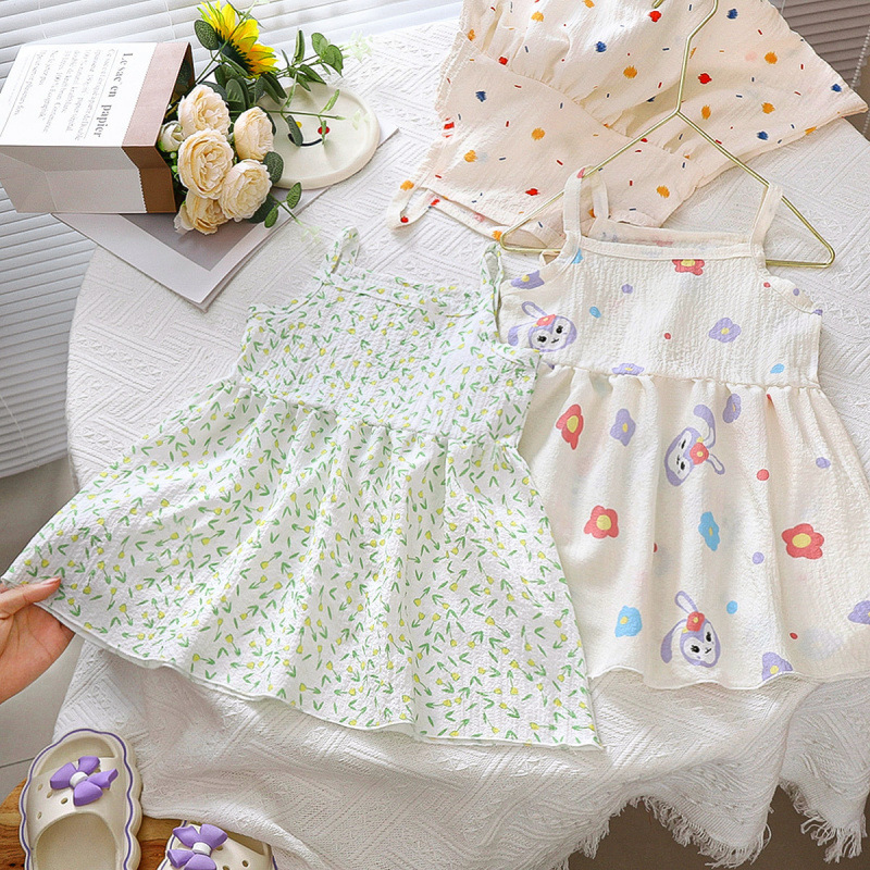 Летнее платье, юбка, детская летняя одежда, платье-комбинация, в западном стиле, цветочный принт, стиль «принцесса»
