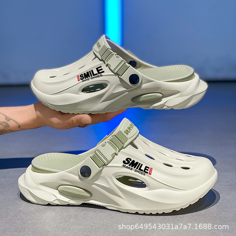 Пляжные универсальные нескользящие тапочки в стиле Crocs на платформе, для влюбленных