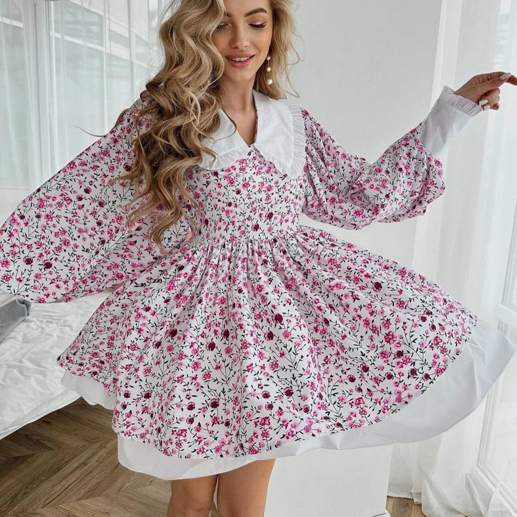 Кукла, элегантное короткое двухэтажное платье, дизайнерский фонарь, корсет, новая коллекция, кукольный воротник, тренд сезона, с рукавом, А-силуэт