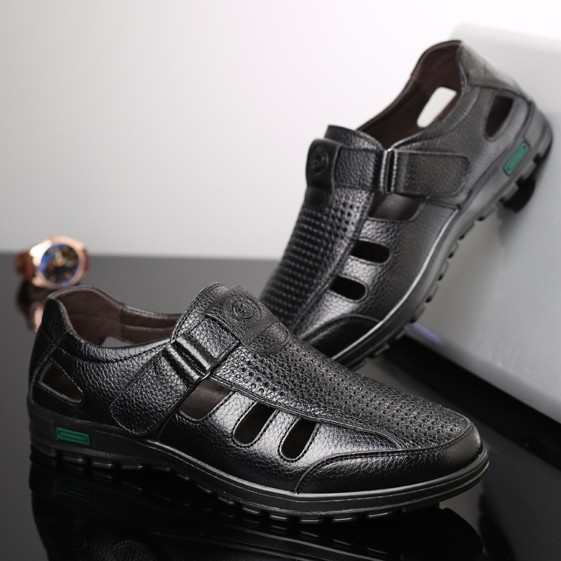 Летние кожаные босоножки, слипоны, тапочки в стиле Crocs из мягкой кожи, большой размер, воловья кожа, для среднего возраста