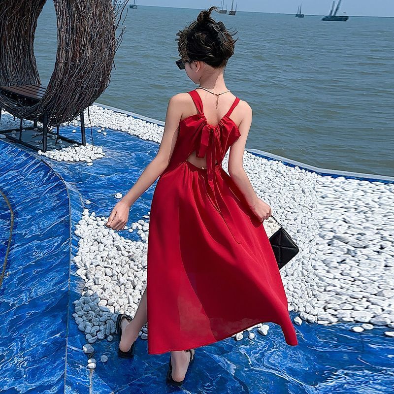 Летняя летняя одежда, детский наряд маленькой принцессы, весенняя длинная юбка, пляжное платье, подходит для подростков