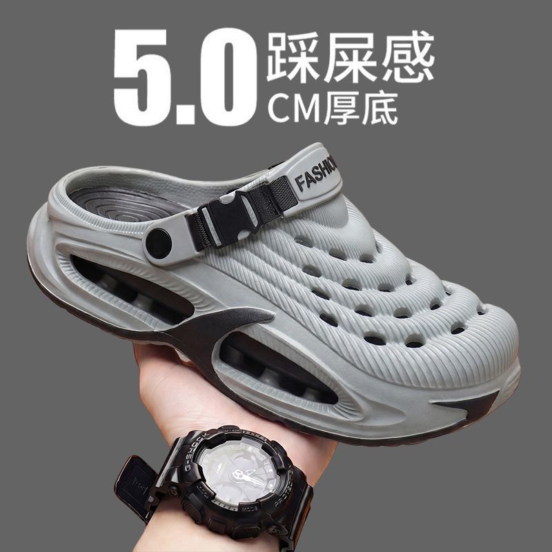 Тапочки в стиле Crocs, модные пляжные нескользящие спортивные сандалии, износостойкие мюли, мужские тапочки, лето 2026 года, подходят для носки на улице, антибактериальная пропитка, закрытый носок