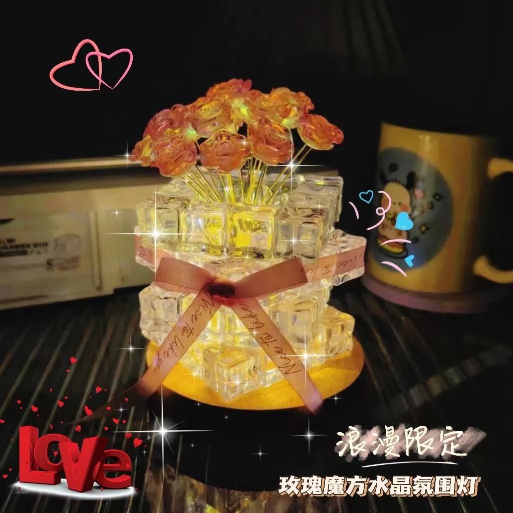 То же самая ручная DIY Ice Cube Rose Night Lights, Творческие домашние украшения украшения, подарки на День богини