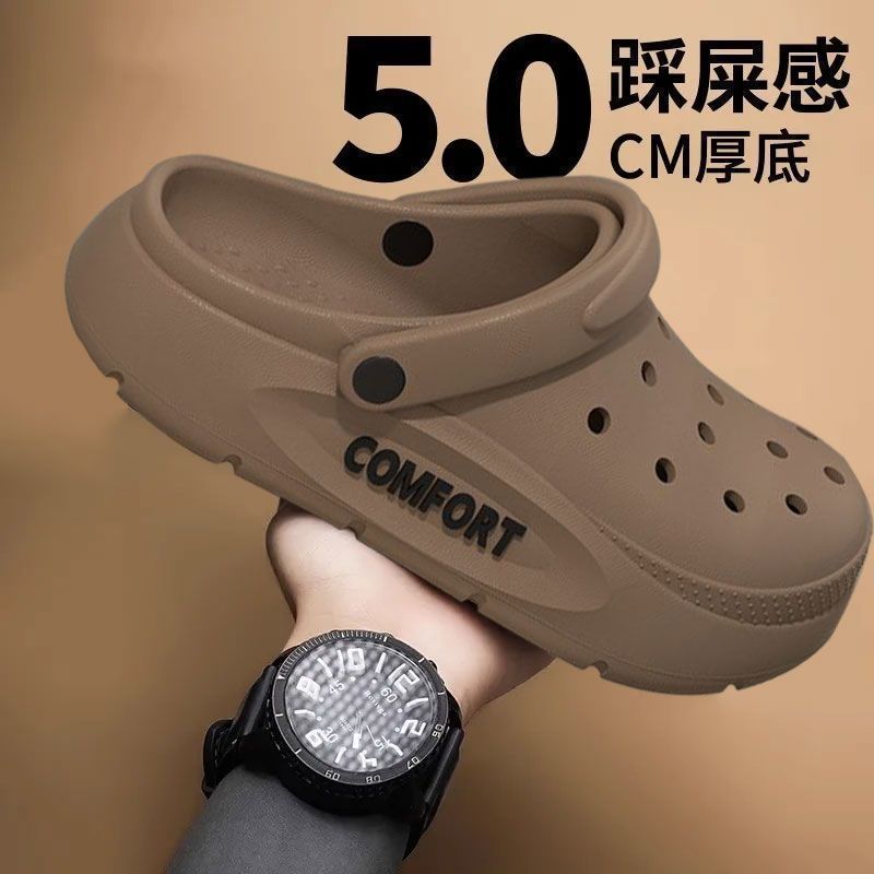 Модные нескользящие тапочки в стиле Crocs на платформе, износостойкие мюли, антибактериальная пропитка, подходят для носки на улице