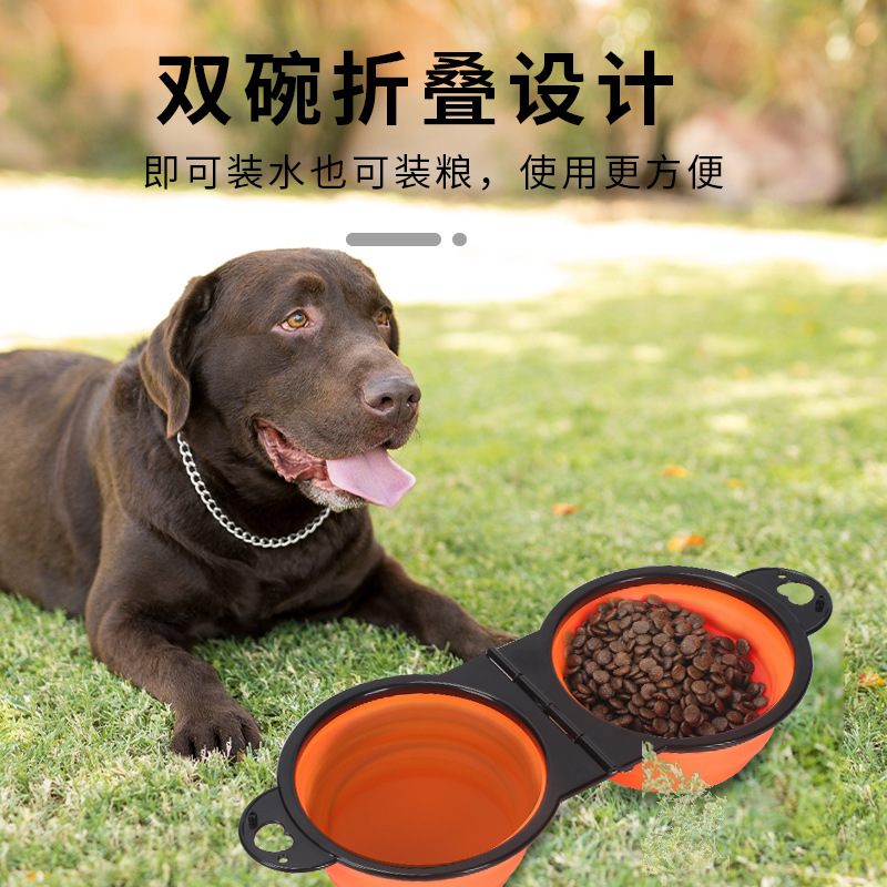 Cross -Bordder Pet складная чаша для собачьей чаши Райс Портативные интегрированные складные складки с двойной миской на открытом воздухе Pot Pot Pot Spaining Оптовые