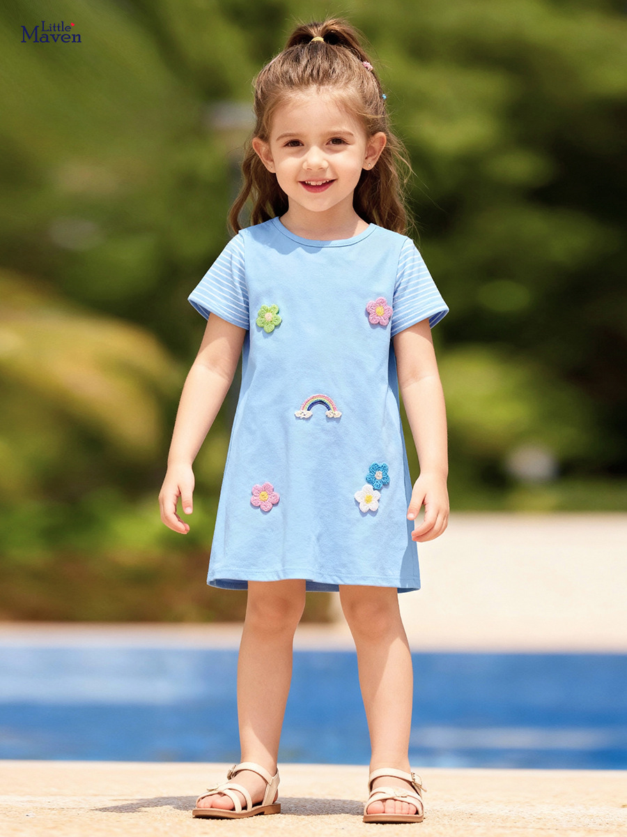 Little maven (Трансграничная торговля), (Оптовые продажи), летнее милое детское платье, европейский стиль, короткий рукав