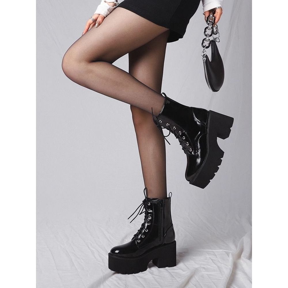 Martens, черные короткие сапоги на каблуке, в стиле панк, подходят для весны и осени, средней длины, косплей, подходят для подростков