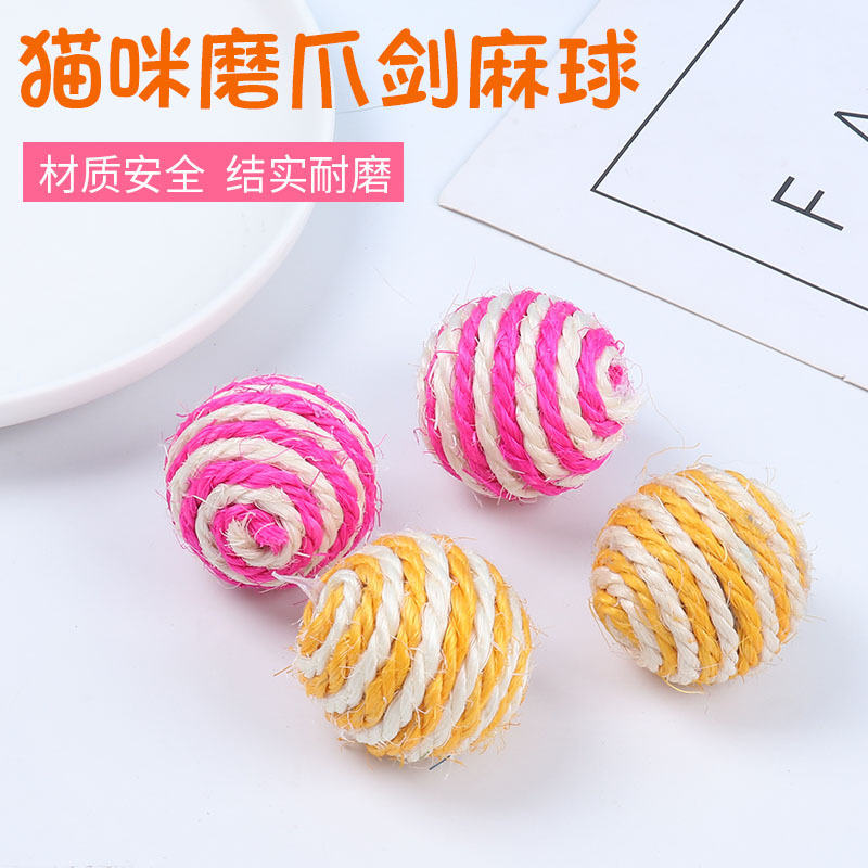 Шарик из натурального сизаля 4 см, устойчивый к царапинам, шумный, забавный игрушечный мяч для кошек, товары для домашних животных, популярная оптовая продажа на Amazon