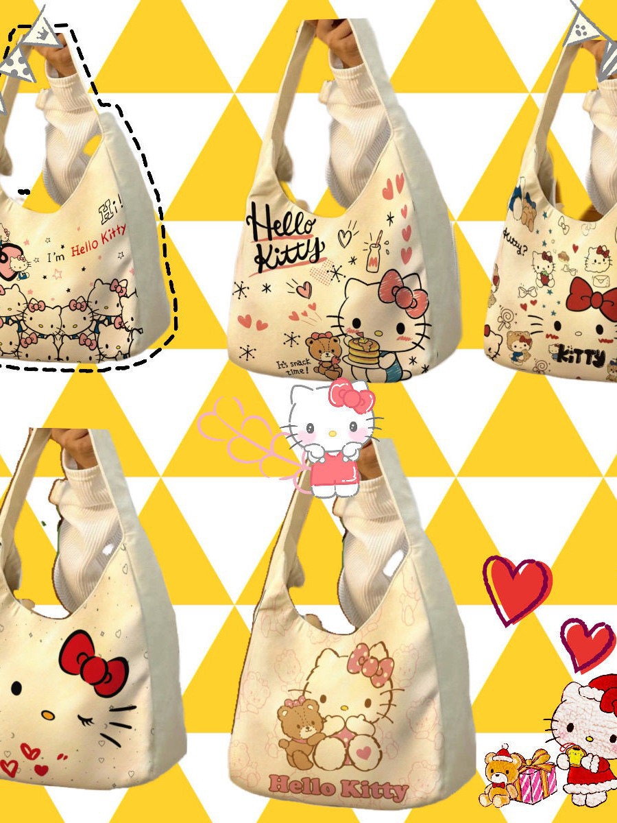 Hello Kitty, мультяшный шоппер, сумка через плечо, милая льняная сумка, очень большая вместительная и большая сумка на одно плечо