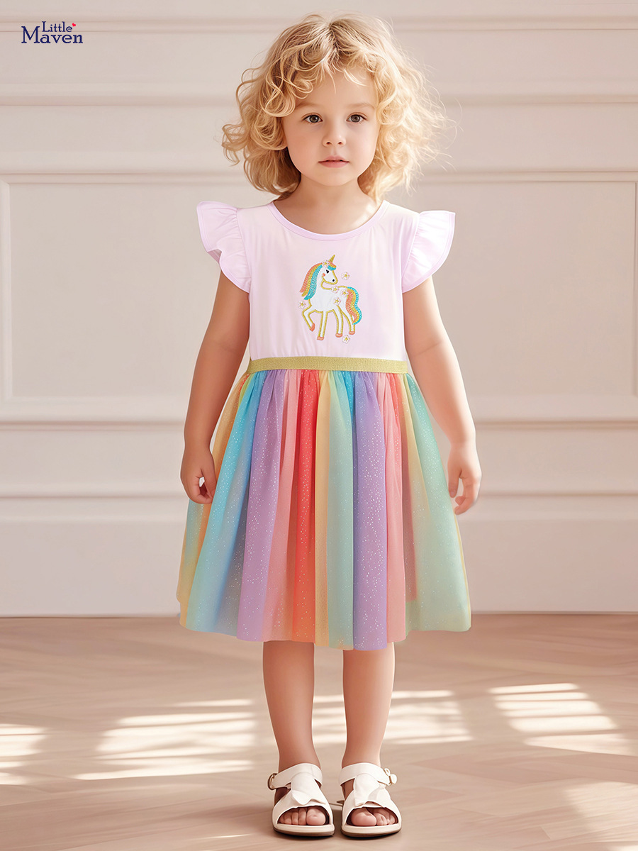 Little maven Мультяшное летнее хлопковое платье с коротким рукавом, пластырь, европейский стиль