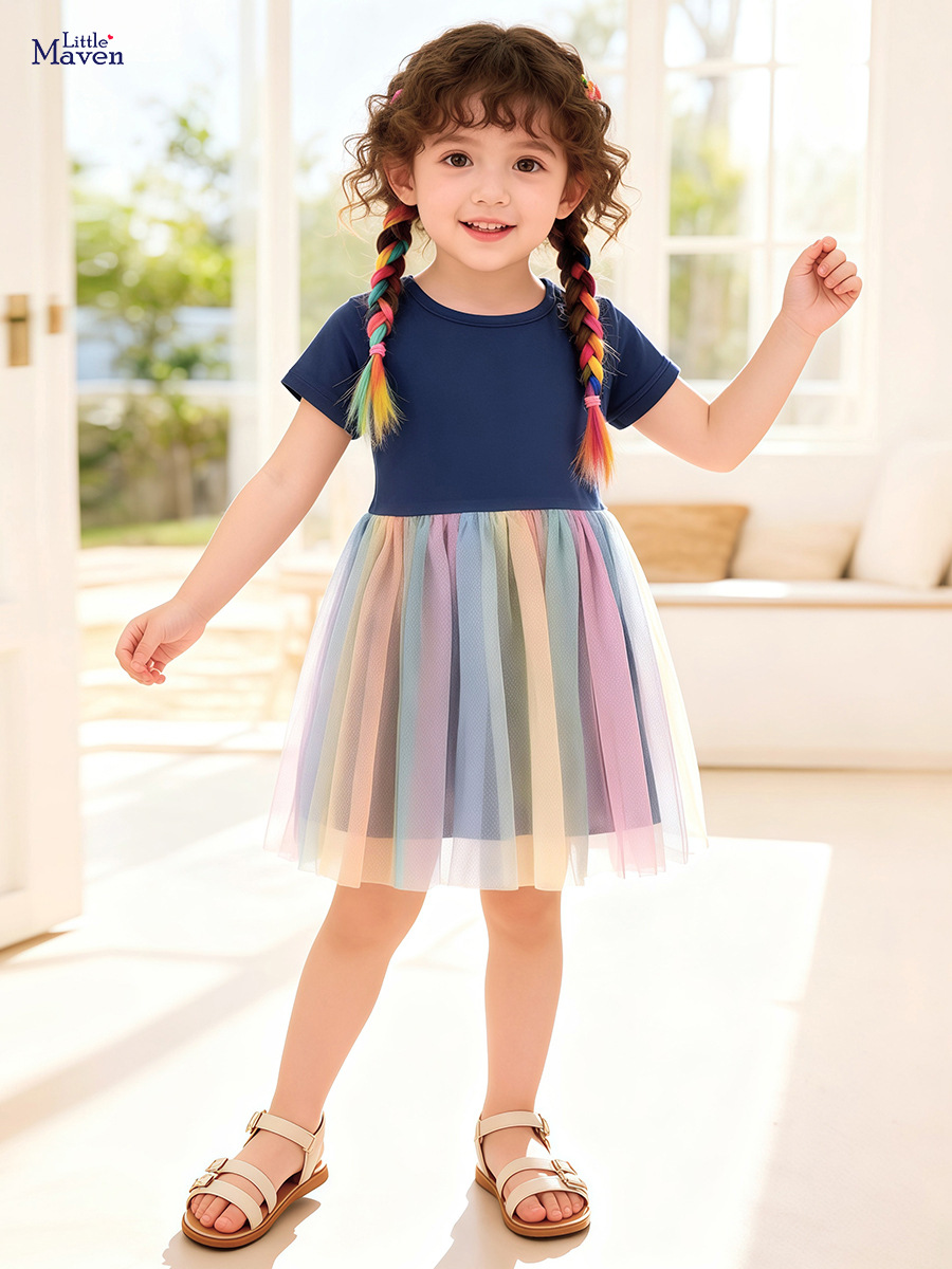 Little maven (Трансграничная торговля), (Оптовые продажи), детское милое летнее платье, европейский стиль, (в наличии на складе)