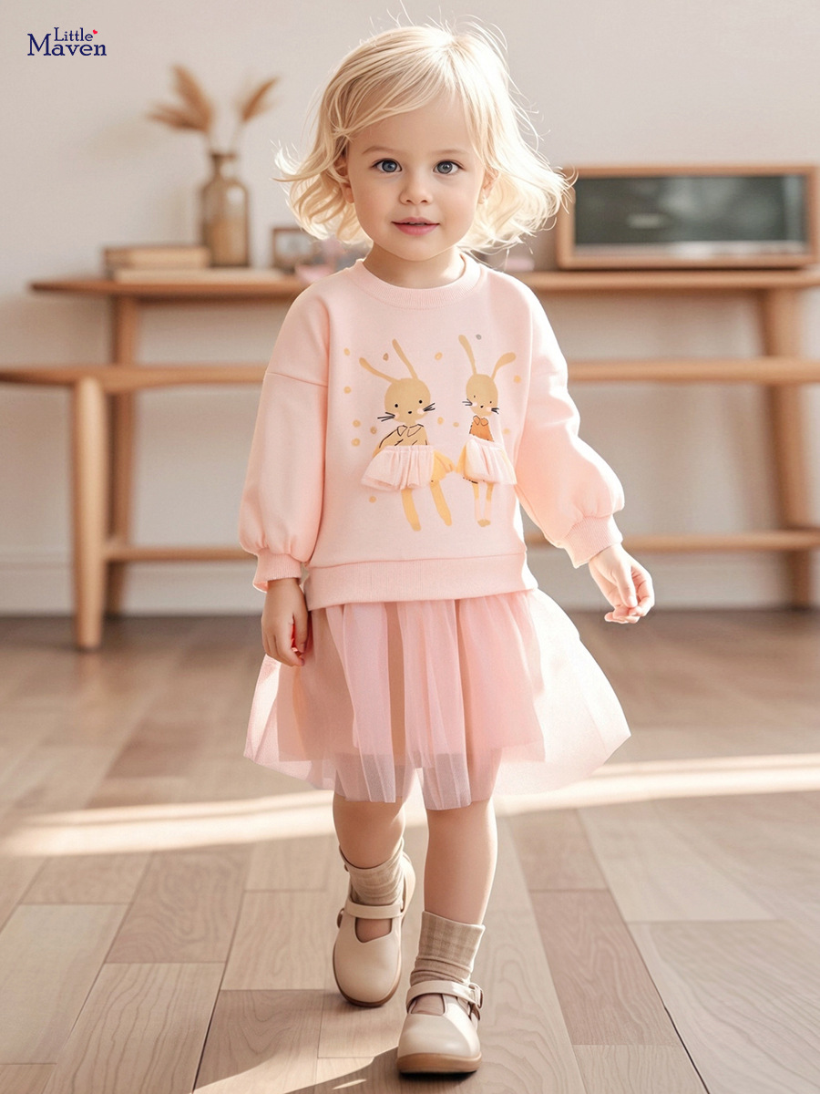 Little maven (Трансграничная торговля), (Оптовые продажи), осеннее мультяшное платье, детская одежда, европейский стиль, из фатина