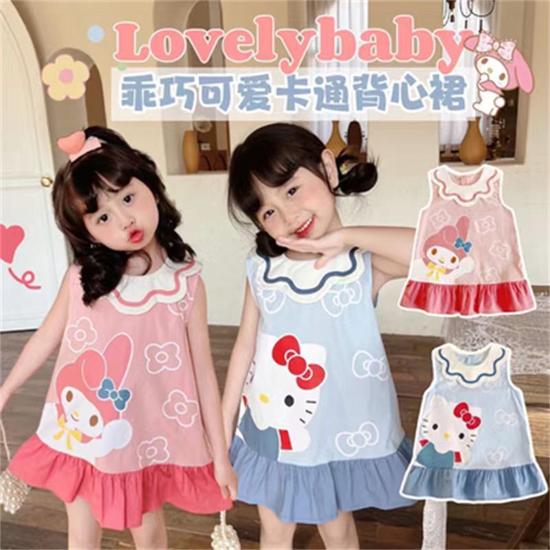 Hello kitty, летний мультяшный жилет, платье с рукавами без рукавов, юбка