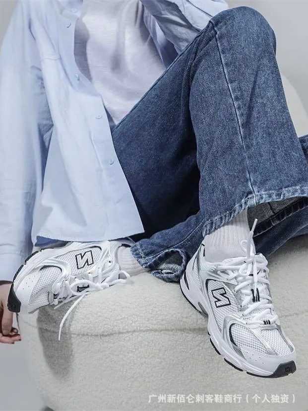 New balance, (Трансграничная торговля), низкие ретро серебристо-белые беговые кроссовки