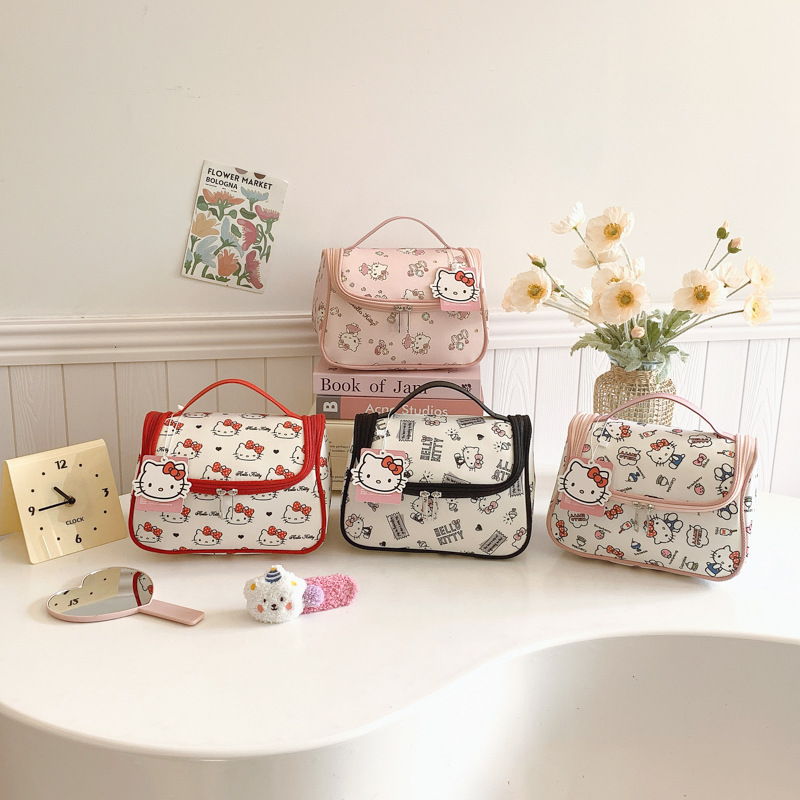 Hello Kitty, оригинальная портативная универсальная косметичка, вместительный и большой ящик для хранения, стайлинг