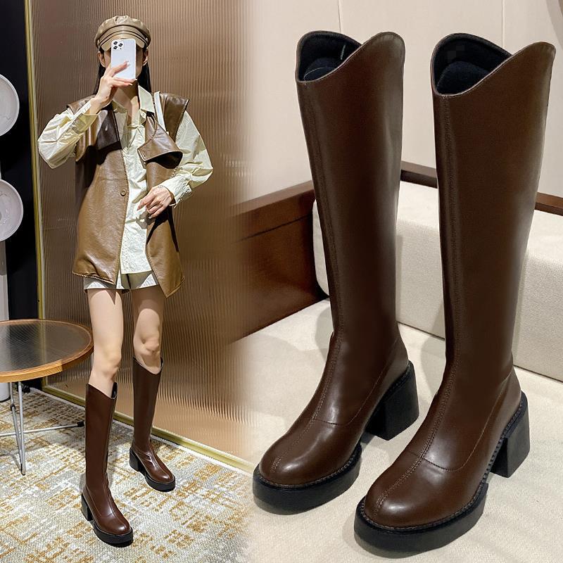 Утепленные высокие сапоги, ботинки на каблуке, идеальны для полных ног, большой размер