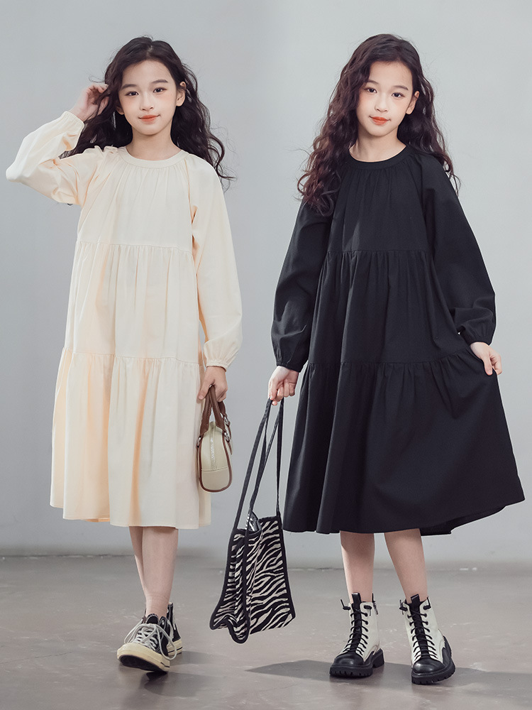 Свободное платье, осенний лонгслив, длинная юбка, подходит для подростков, в западном стиле, семейный стиль