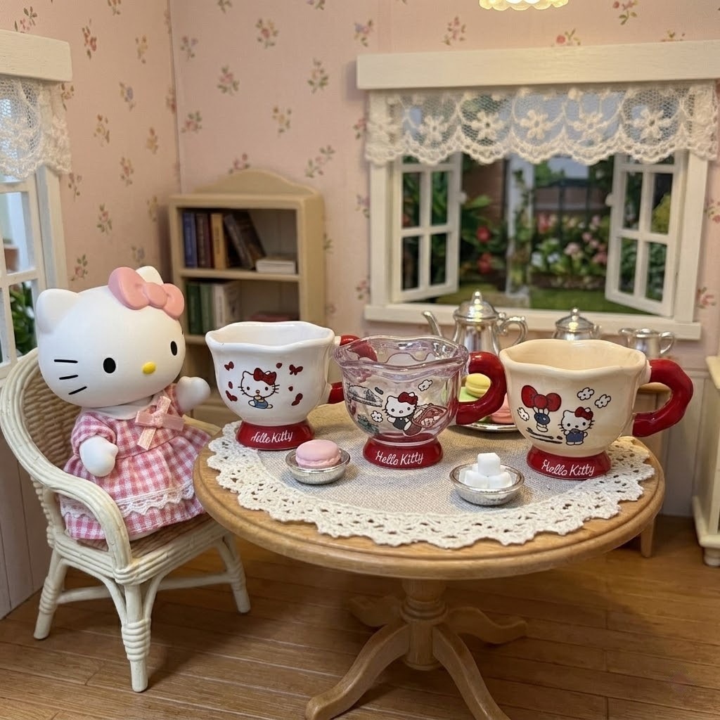 Hello kitty, маленькая кофейная реалистичная фигурка, маленький милый кукольный домик