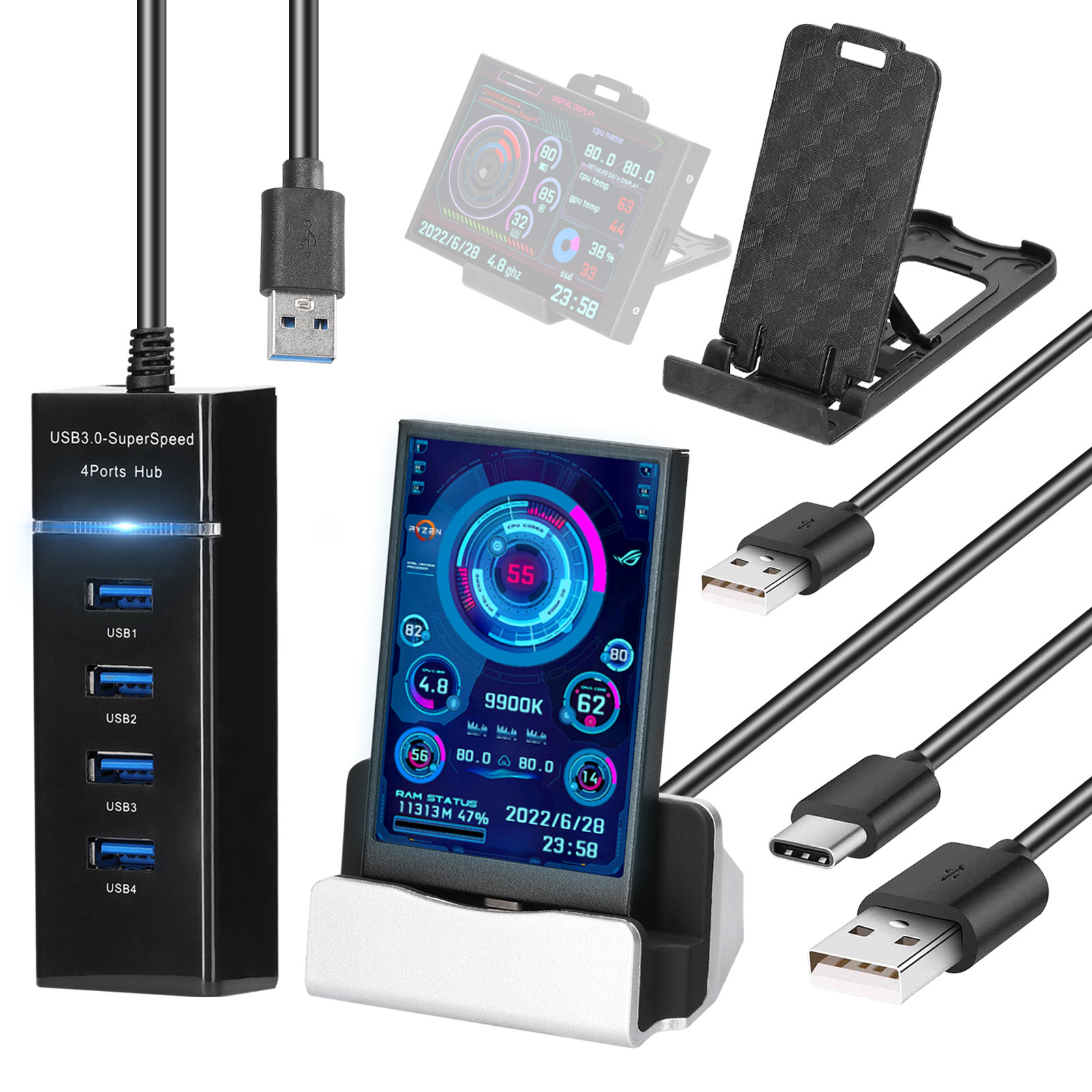 3.5 -INCH COMPUTER небольшой суб -экрановый IPS Полная перспектива USB -шасси монитор компьютера USB Sub -Sub -Escreen Free Aida6 Spot