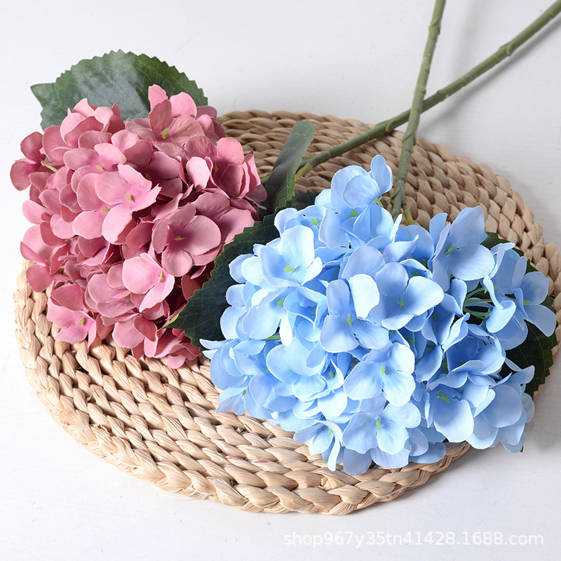 Симуляция сингл с листьями Hydrangea Flower Home Wedding Hall Декоративная фотография реквизит шелковой цветочный фальшивый цветочный фальшивый цветок оптом