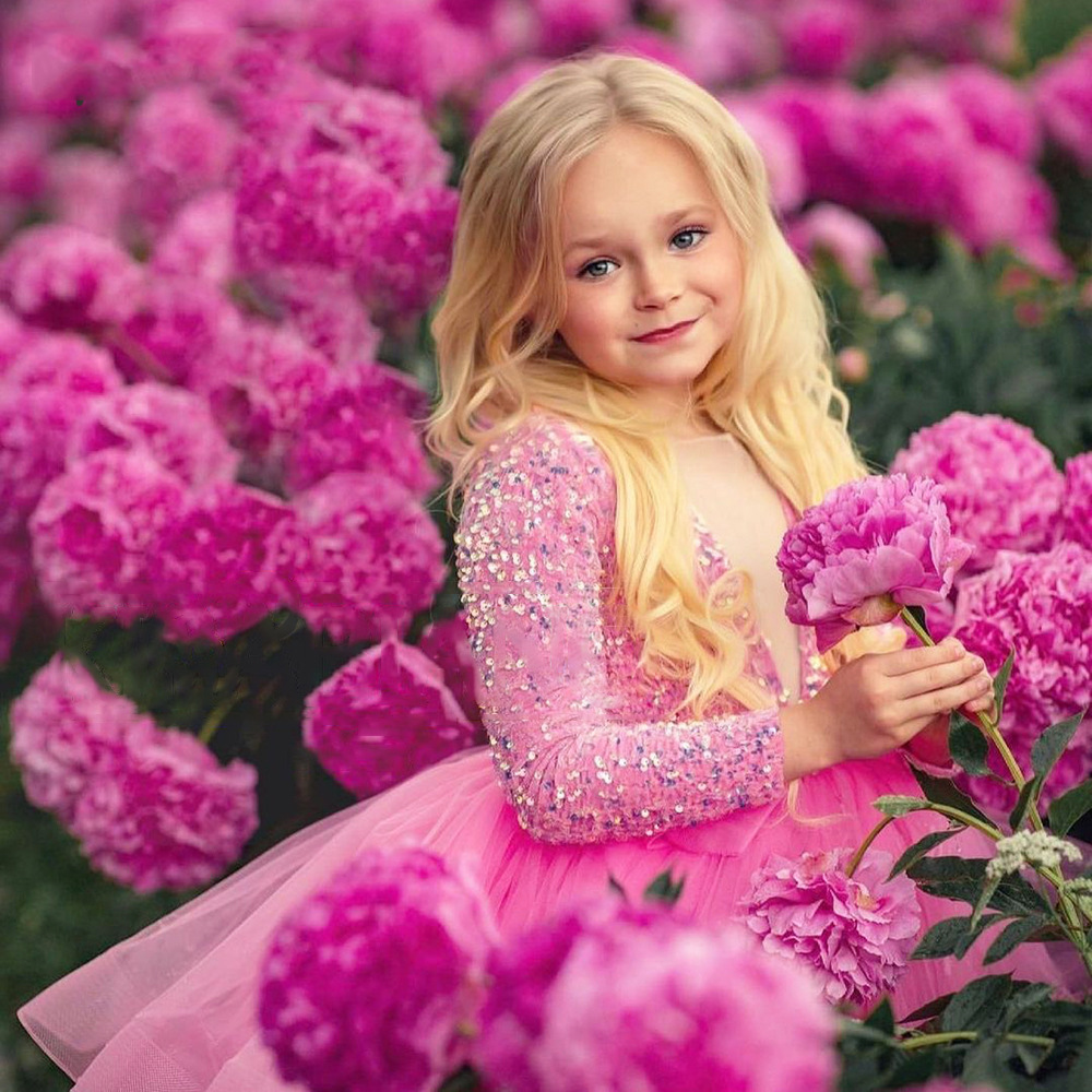 Spote Goods Pink Girls Catwalk Dress платье с блестками Amazon детская одежда