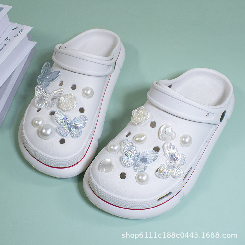 Тапочки в стиле Crocs, прозрачный акриловый аксессуар, пряжка для обуви с бабочкой, DIY