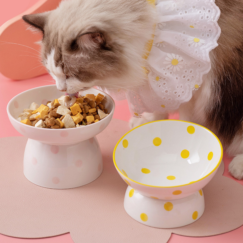 Hepburn Wind Dot Cat Bowl Ceramic с высоким содержанием спинера позвоночника Diagonal Basin Комплексная кошачья бассейн легко чистящий керамический бассейн для животных